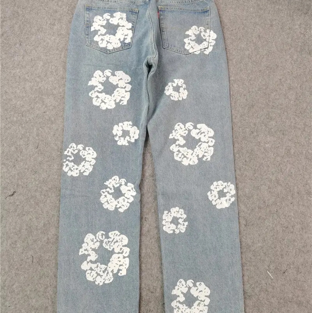Floral Patterned Blue Jeans